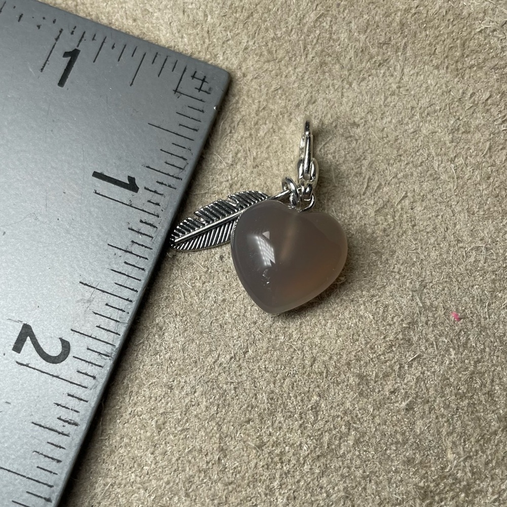 Smokey Quartz Heart Pet Collar Charm With Small Antique Silver Feather Charm - Picture 12 of 12